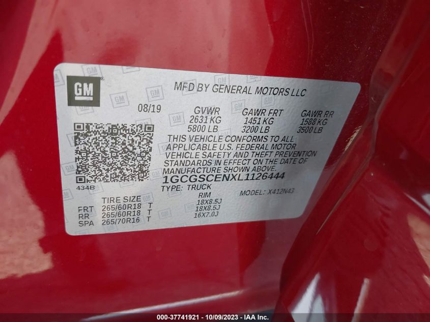 2020 CHEVROLET COLORADO 2WD LT - 1GCGSCENXL1126444