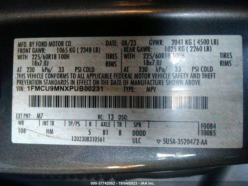 2023 FORD ESCAPE ST-LINE - 1FMCU9MNXPUB00231