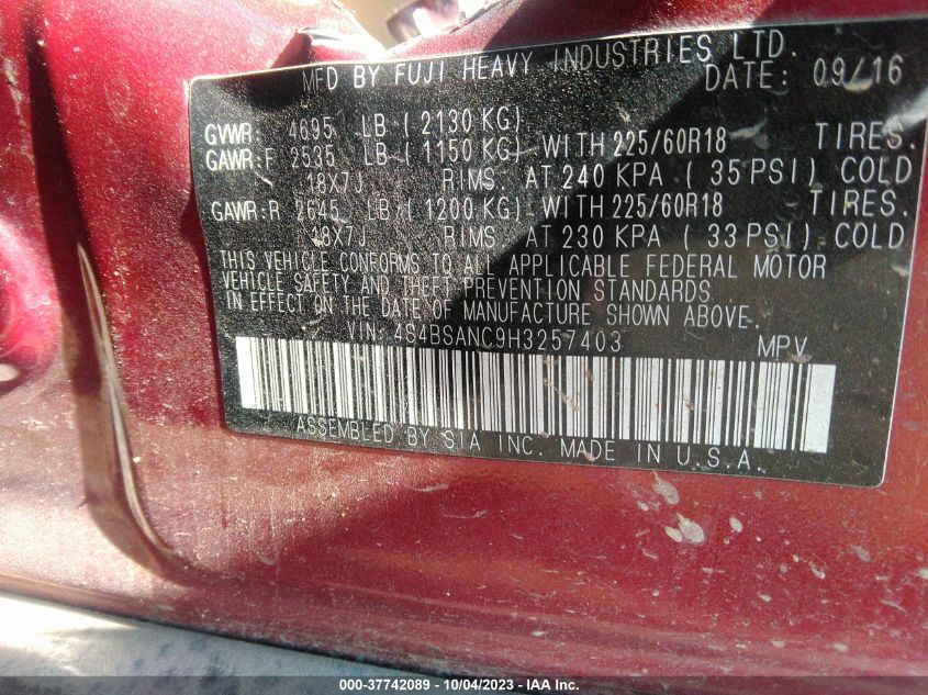 2017 SUBARU OUTBACK LIMITED - 4S4BSANC9H3257403