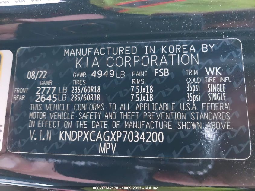VIN KNDPXCAGXP7034200 2023 KIA SPORTAGE HYBRID SX-PRESTIGE