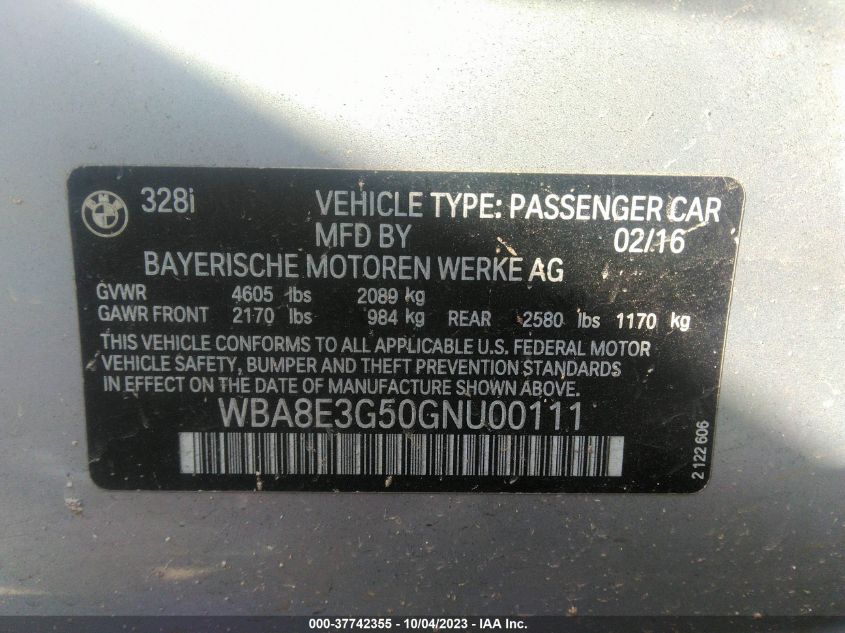 2016 BMW 328I XDRIVE WBA8E3G50GNU00111