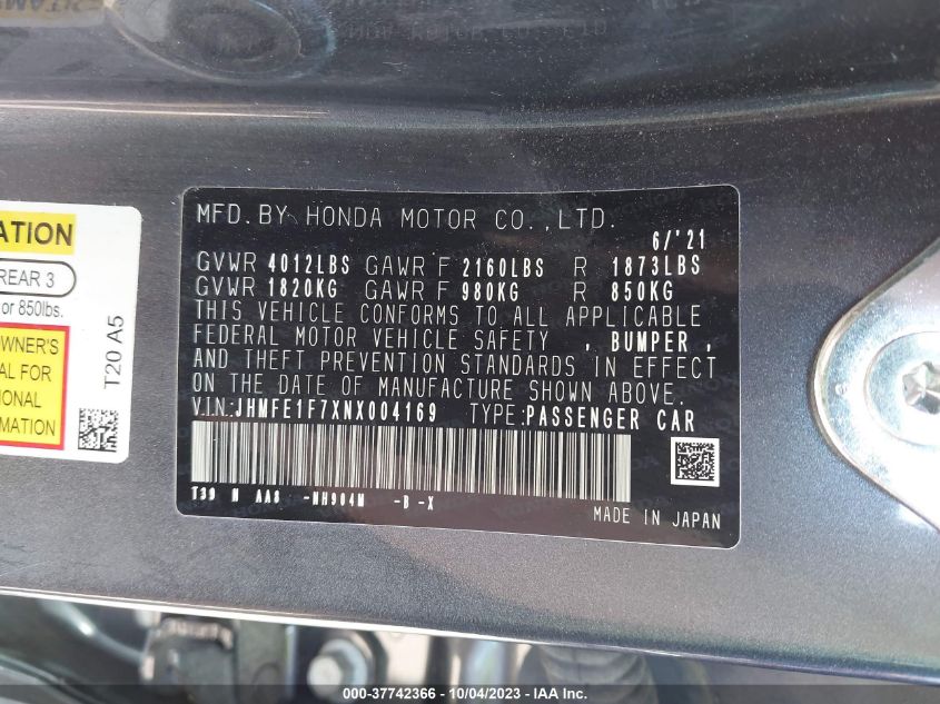 JHMFE1F7XNX004169 Honda Civic Sedan EX 9