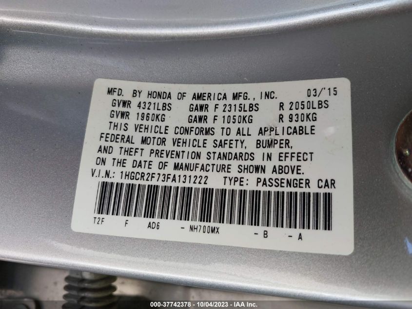 2015 HONDA ACCORD SEDAN EX - 1HGCR2F73FA131222