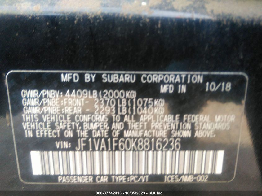 JF1VA1F60K8816236 Subaru WRX PREMIUM 9