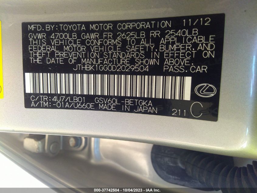2013 LEXUS ES 350 4DR SDN - JTHBK1GG0D2029504