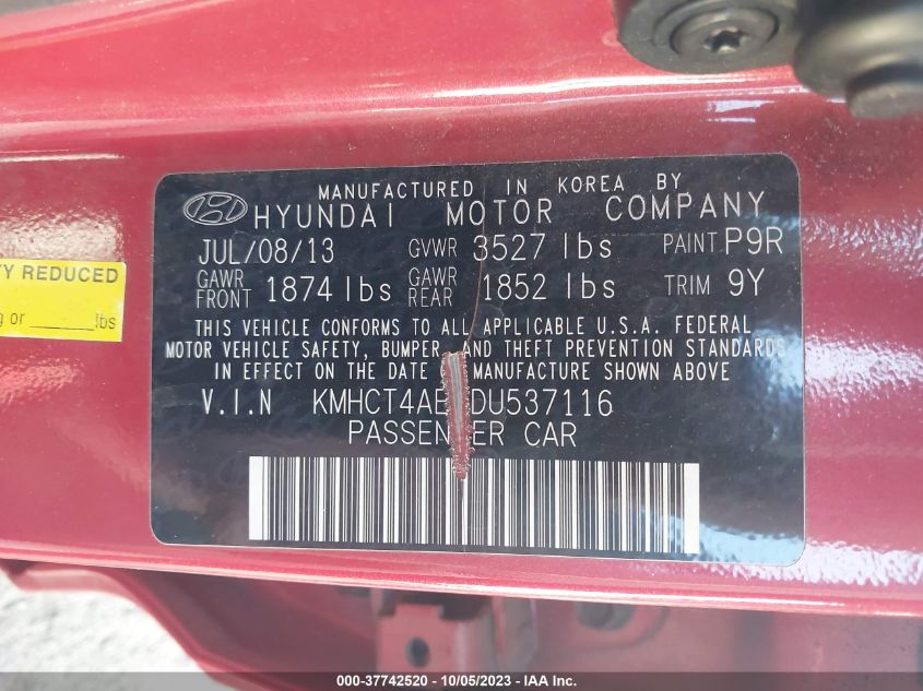 2013 HYUNDAI ACCENT GLS - KMHCT4AE6DU537116