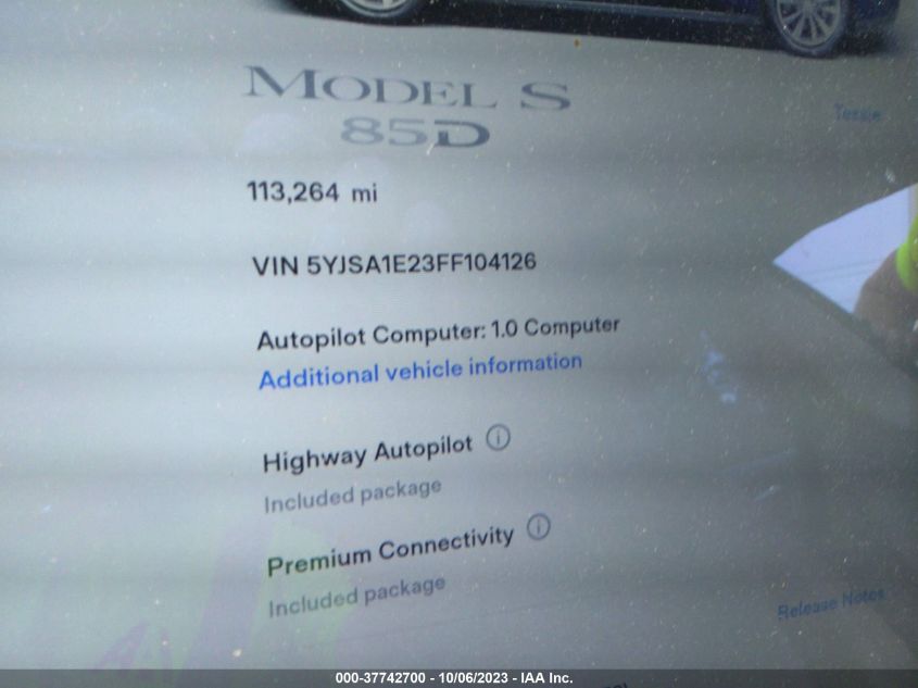 2015 TESLA MODEL S 85D/70D/90D/P90D - 5YJSA1E23FF104126