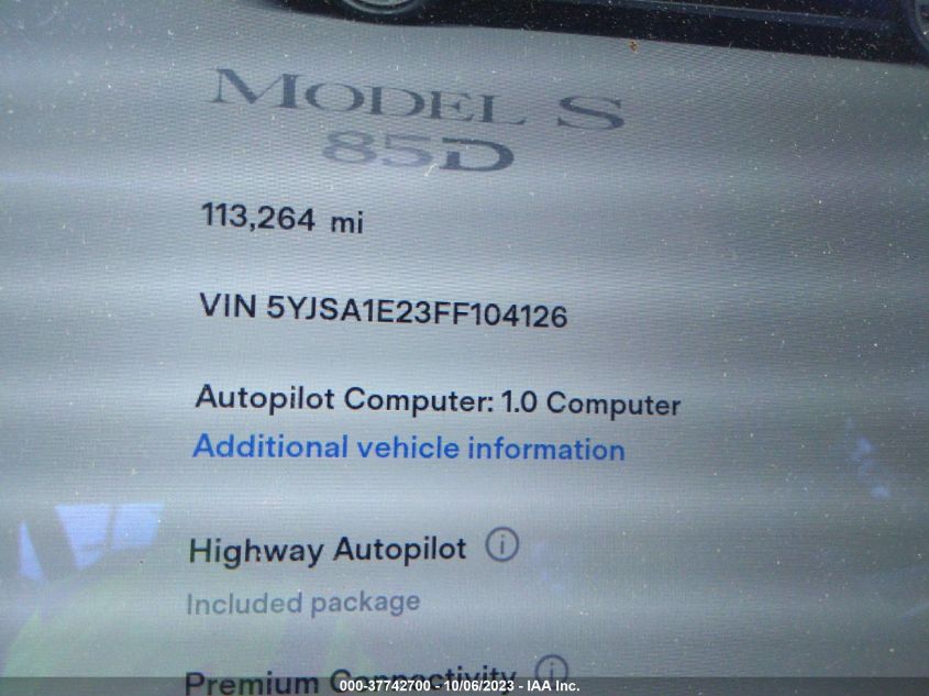 2015 TESLA MODEL S 85D/70D/90D/P90D - 5YJSA1E23FF104126