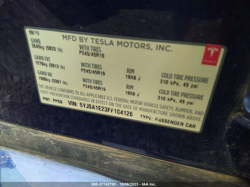 2015 TESLA MODEL S 85D/70D/90D/P90D - 5YJSA1E23FF104126