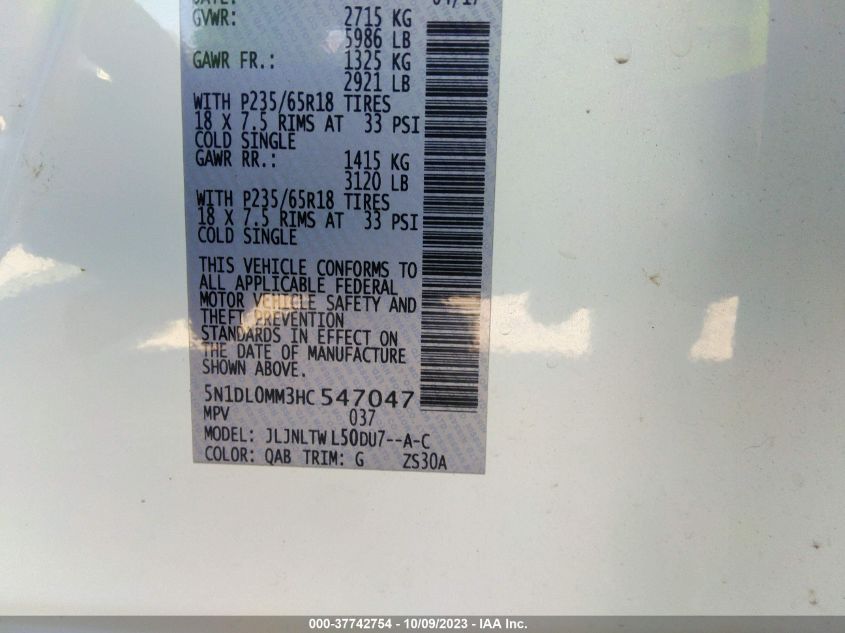 2017 INFINITI QX60 - 5N1DL0MM3HC547047