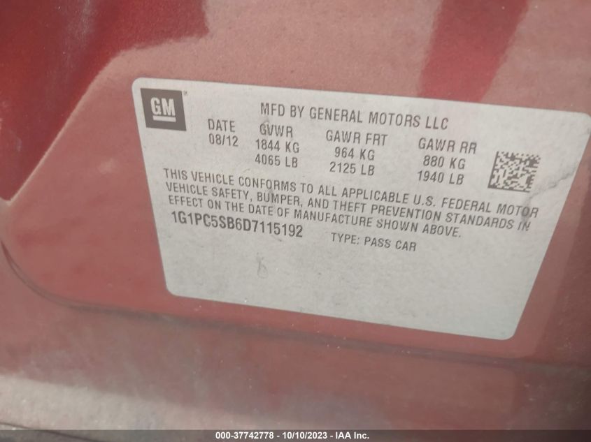 2013 CHEVROLET CRUZE 1LT - 1G1PC5SB6D7115192
