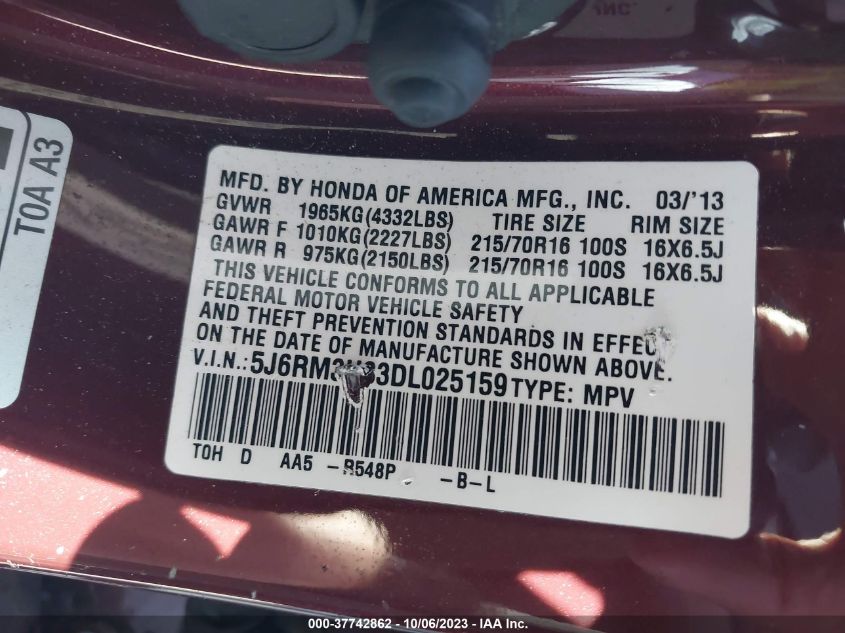 2013 HONDA CR-V LX - 5J6RM3H33DL025159