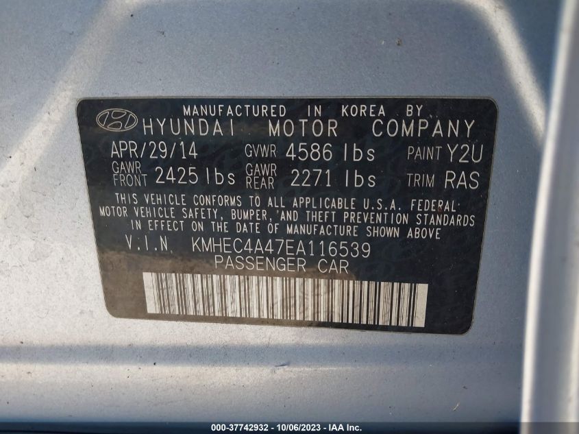 2014 HYUNDAI SONATA HYBRID - KMHEC4A47EA116539