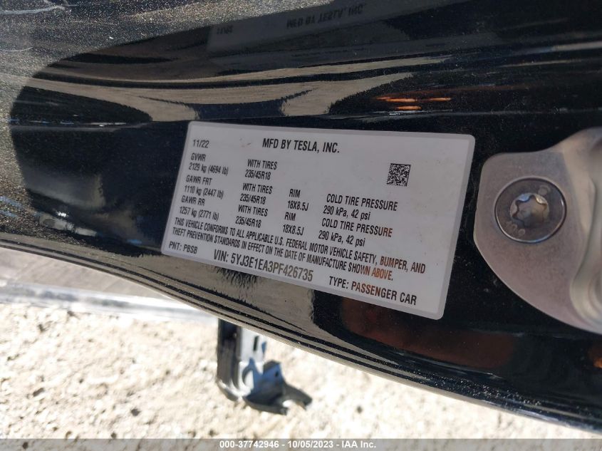 2023 TESLA MODEL 3 - 5YJ3E1EA3PF426735