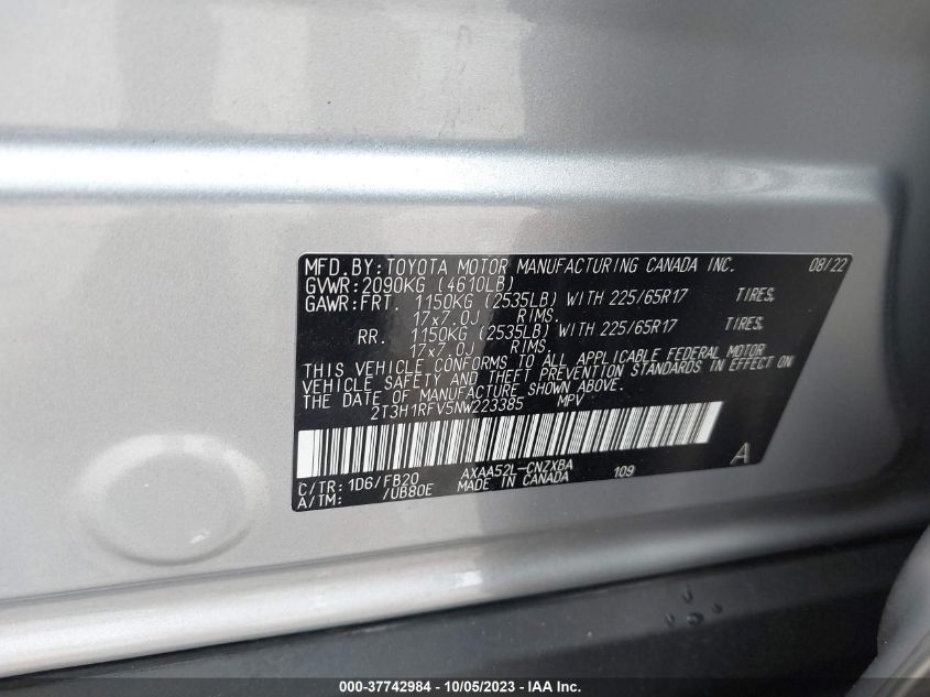 2022 TOYOTA RAV4 LE - 2T3H1RFV5NW223385