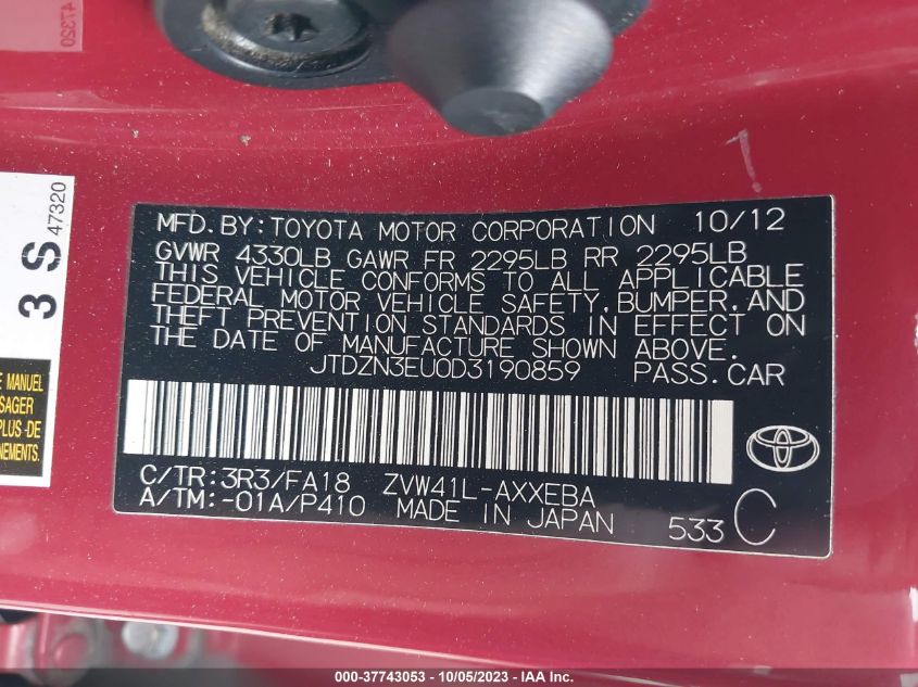 2013 TOYOTA PRIUS V TWO/THREE/FIVE - JTDZN3EU0D3190859