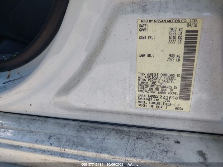 2016 NISSAN ALTIMA 2.5/S/SV/SL/SR - 1N4AL3AP8GC221658