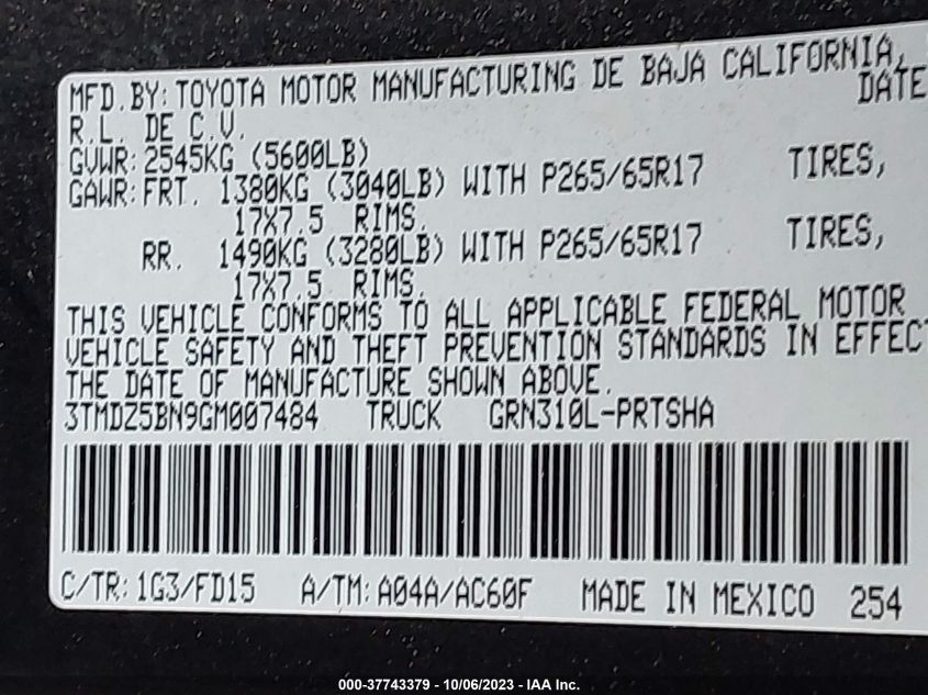 2016 TOYOTA TACOMA SR5/TRD SPORT - 3TMDZ5BN9GM007484