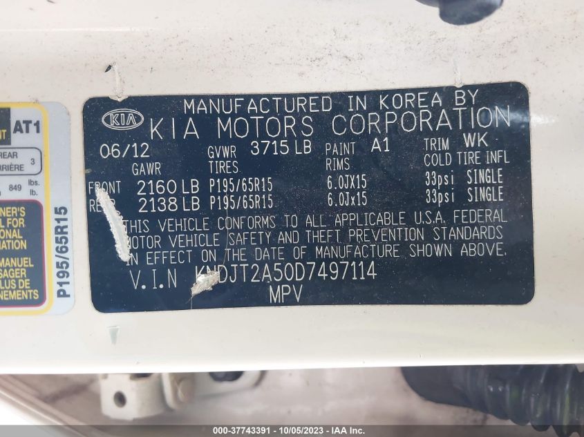 2013 KIA SOUL BASE - KNDJT2A50D7497114