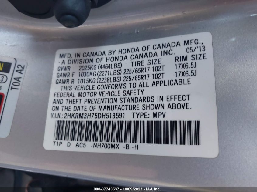 2013 HONDA CR-V EX-L - 2HKRM3H75DH513591