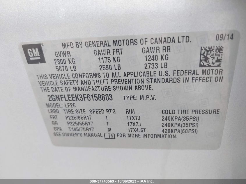 2015 CHEVROLET EQUINOX LS - 2GNFLEEK3F6158803