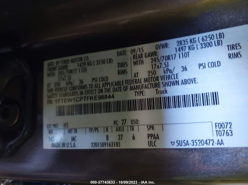 2015 FORD F-150 XL/LARIAT/XLT - 1FTEW1CP7FKE98844