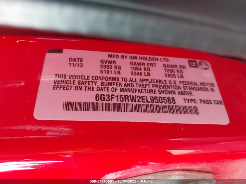 2014 CHEVROLET SS 6G3F15RW2EL950588