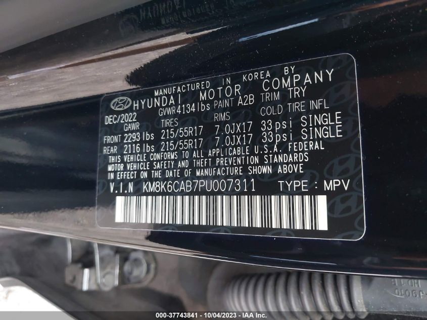 VIN KM8K6CAB7PU007311 2023 HYUNDAI KONA SEL