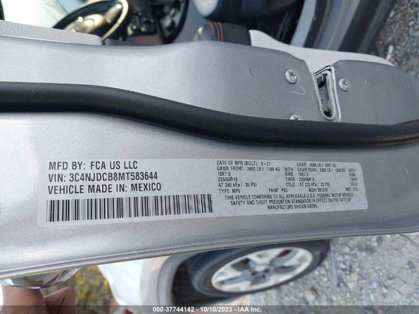 VIN 3C4NJDCB8MT583644 2021 JEEP COMPASS LIMITED