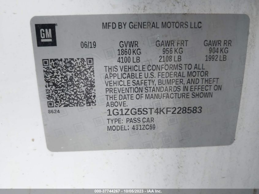 VIN 1G1ZG5ST4KF228583 2019 CHEVROLET MALIBU RS