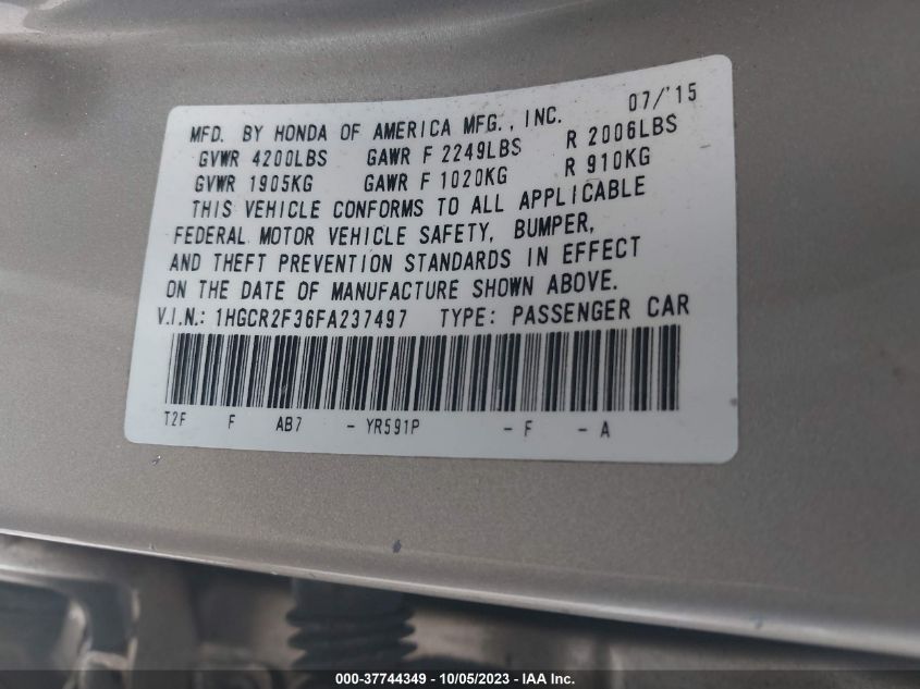 2015 HONDA ACCORD SEDAN LX - 1HGCR2F36FA237497