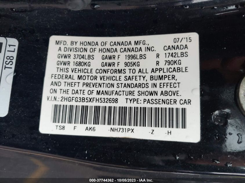 2015 HONDA CIVIC COUPE LX - 2HGFG3B5XFH532698