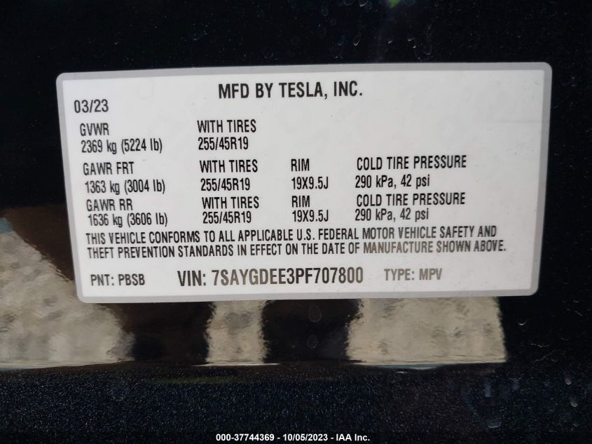 2023 TESLA MODEL Y LONG RANGE - 7SAYGDEE3PF707800