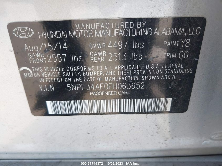 2015 HYUNDAI SONATA 2.4L LIMITED - 5NPE34AF0FH063652