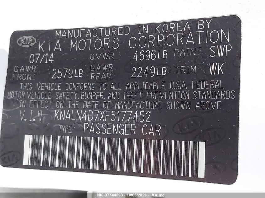 2015 KIA CADENZA PREMIUM/LIMITED - KNALN4D7XF5177452