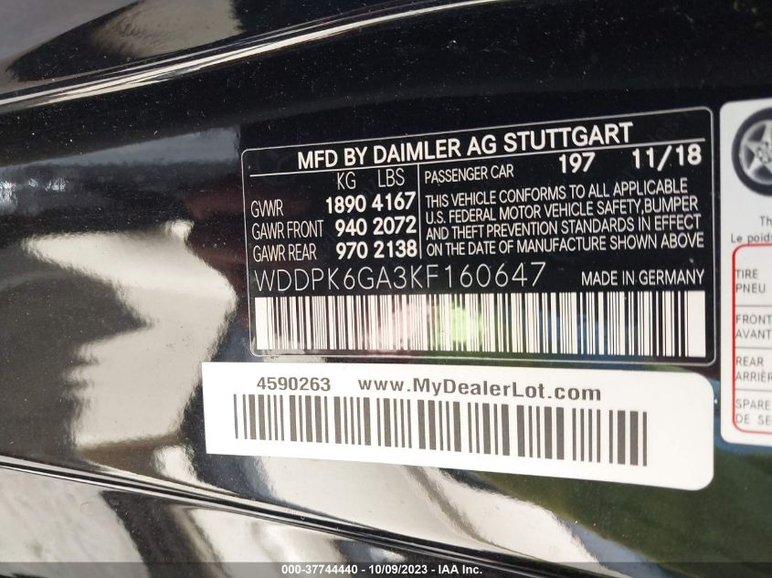 2019 MERCEDES-BENZ AMG SLC 43 WDDPK6GA3KF160647