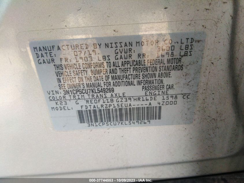 2019 NISSAN KICKS S - 3N1CP5CU7KL549269