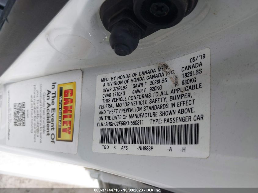 VIN 2HGFC2F66KH560811 2019 HONDA CIVIC SEDAN LX