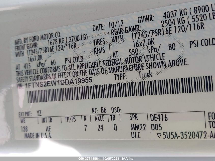 2013 FORD E-250 COMMERCIAL - 1FTNS2EW1DDA19955