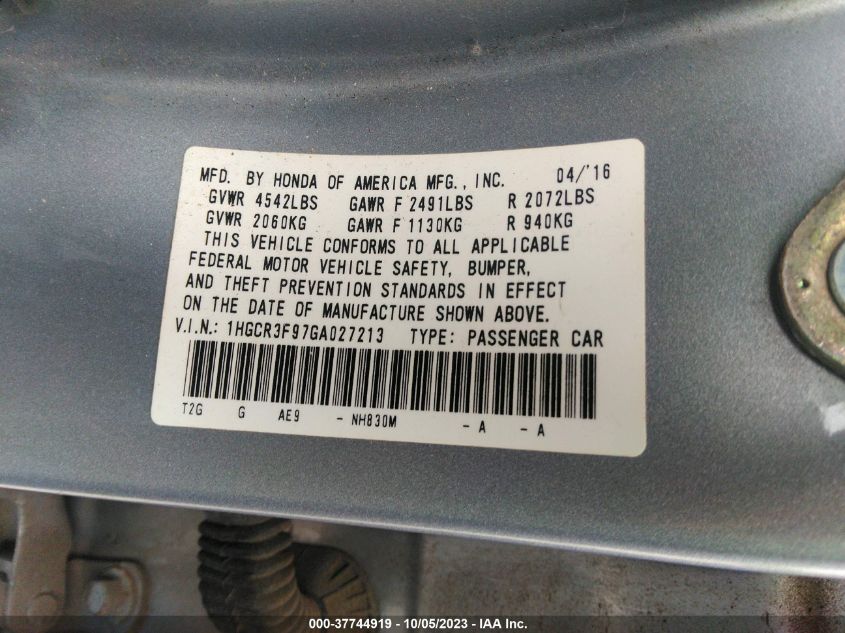 2016 HONDA ACCORD SEDAN TOURING - 1HGCR3F97GA027213