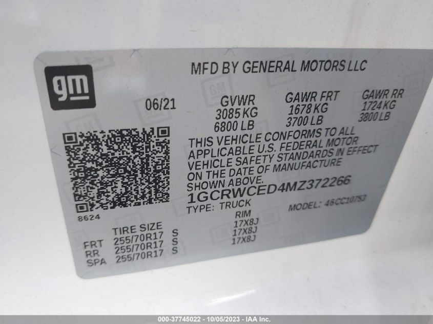 2021 CHEVROLET SILVERADO 1500 LT - 1GCRWCED4MZ372266