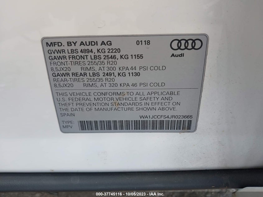 VIN WA1JCCFS4JR023665 2018 AUDI Q3 PREMIUM PLUS