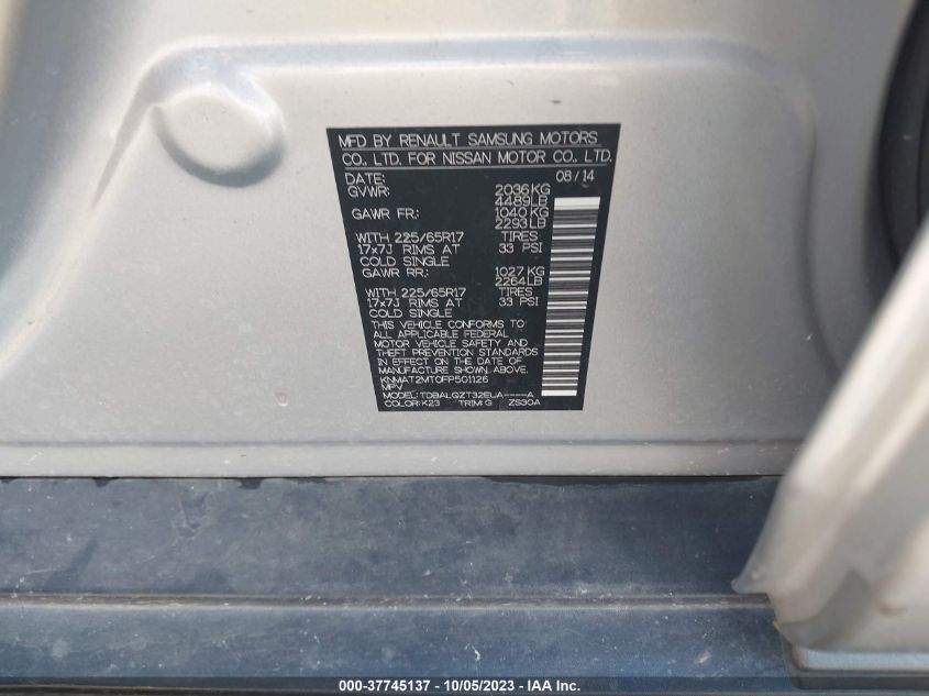 2015 NISSAN ROGUE SV - KNMAT2MT0FP501126