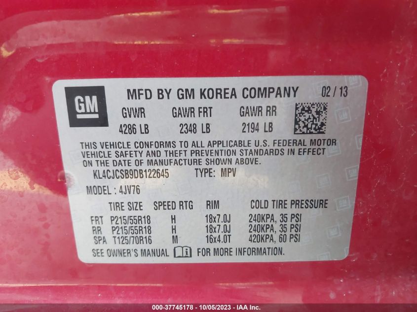 2013 BUICK ENCORE LEATHER - KL4CJCSB9DB122645