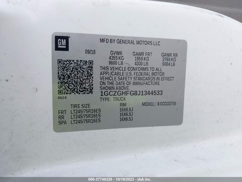 2018 CHEVROLET EXPRESS 3500 WORK VAN 1GCZGHFG8J1344533