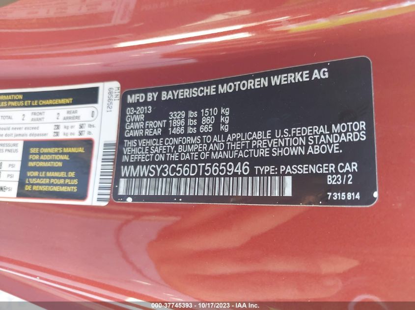 2013 MINI COOPER ROADSTER S - WMWSY3C56DT565946