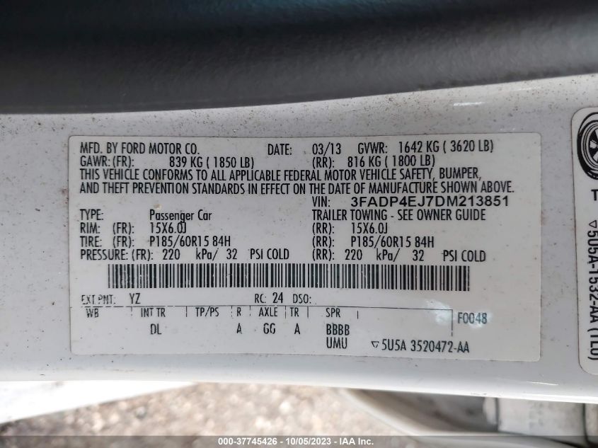 2013 FORD FIESTA SE - 3FADP4EJ7DM213851
