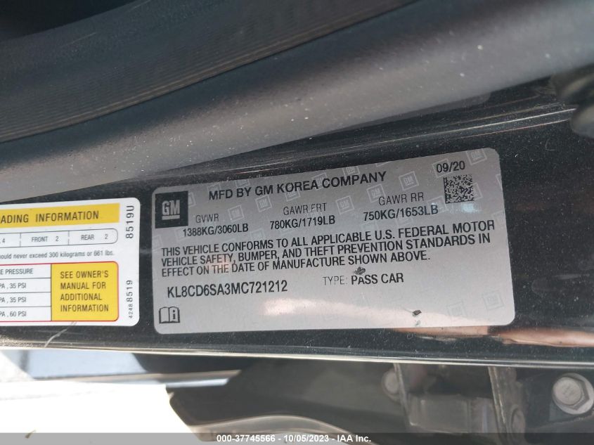 2021 CHEVROLET SPARK 1LT - KL8CD6SA3MC721212