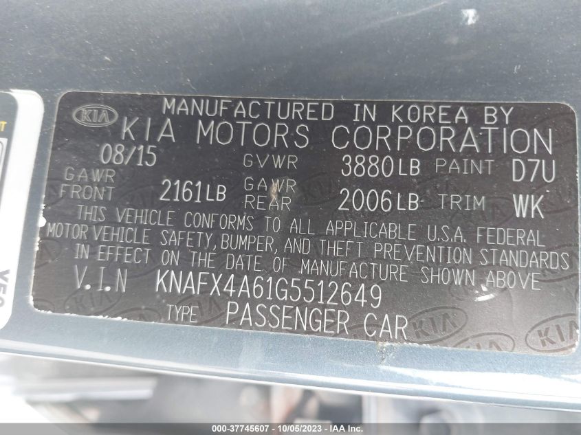 2016 KIA FORTE LX - KNAFX4A61G5512649