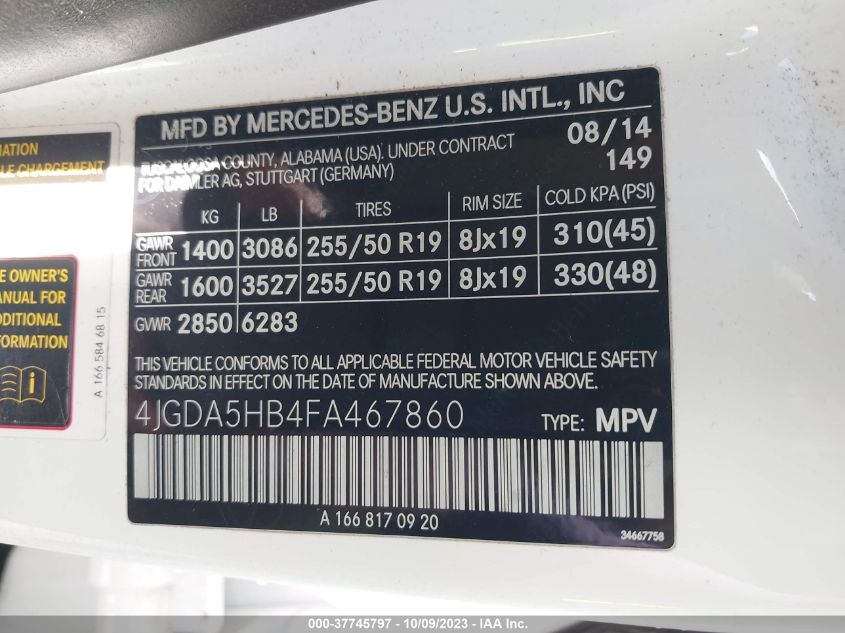 2015 MERCEDES-BENZ M-CLASS ML 350 - 4JGDA5HB4FA467860